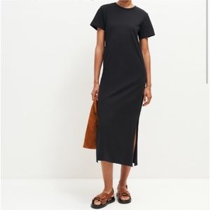 Reformation Bronwyn T-shirt dress Sz Small S Black side split stretch crew